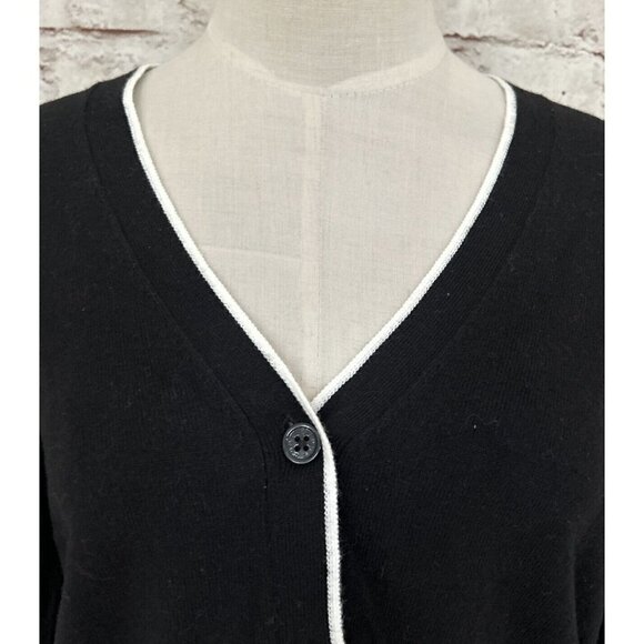 Court & Rowe Black VICTORIA Elbow Patch Cardigan Sweater White Trim  Size S NEW - Picture 2 of 4